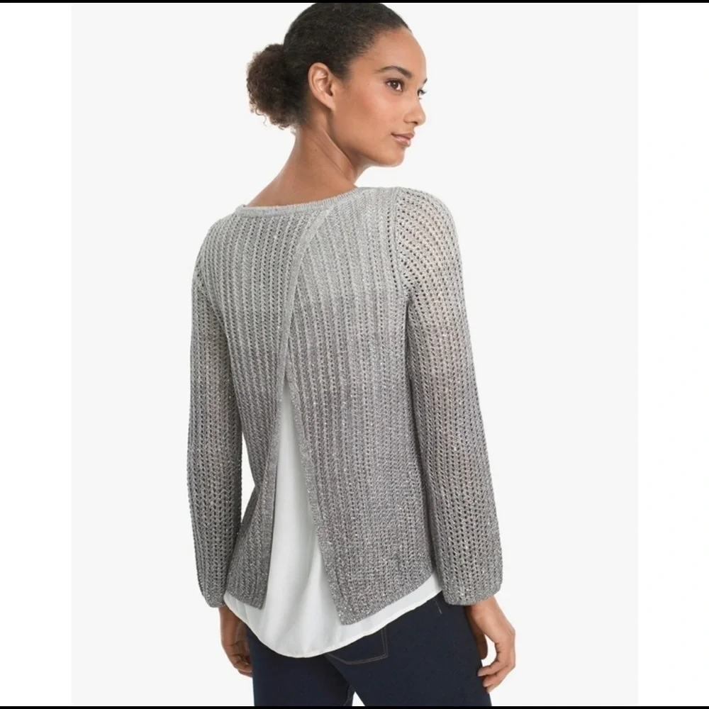 WHBM Silver Sparkly Ombré Sweater Top Combo - Picture 2 of 13